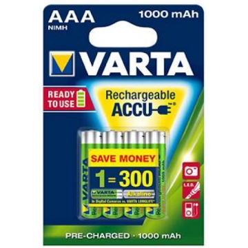 Baterijas VARTA AAA 1000 mAh lādējamās 4 gab