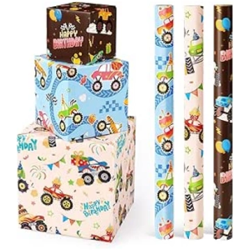 WERNNSAI Digger Wrapping Paper - 3 Rolls Monster T