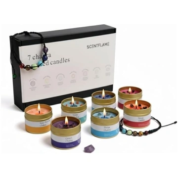 Scent Flame Chakra Candles Set - 7 ar rokām izliet