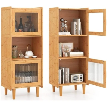 COSTWAY Bamboo Kitchen Cabinet, 3-Tier Buffet Cabi