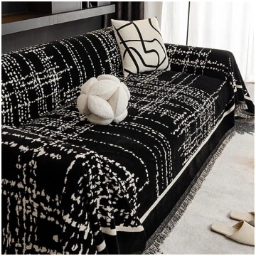 Black White Lines Large Sofa Cover Simple Chenille