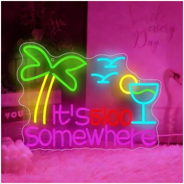 Tās 5:00 O"clock Somewhere neona zīme, LED palmas 