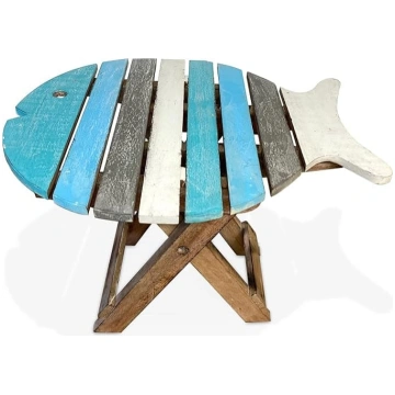 Wooden folding fish shaped table with distressed f