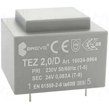 Transformer: encapsulated | 2VA | 230VAC | 24V | 8