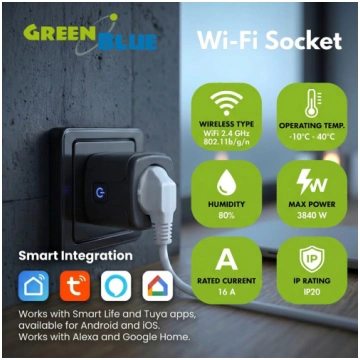 GreenBlue Remote-Controlled WiFi Outlet, Android/i