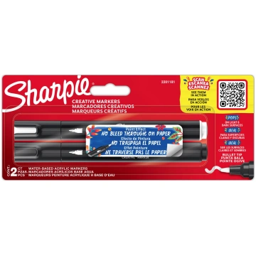 Akrila marķieris Sharpie, balta/melna, 2 gab
