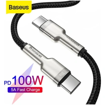 Cable USB C - USB C 2m 100W, black Cafule Metal BA